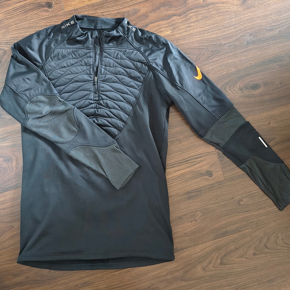 Nike Black and Orange Long Sleeve Top